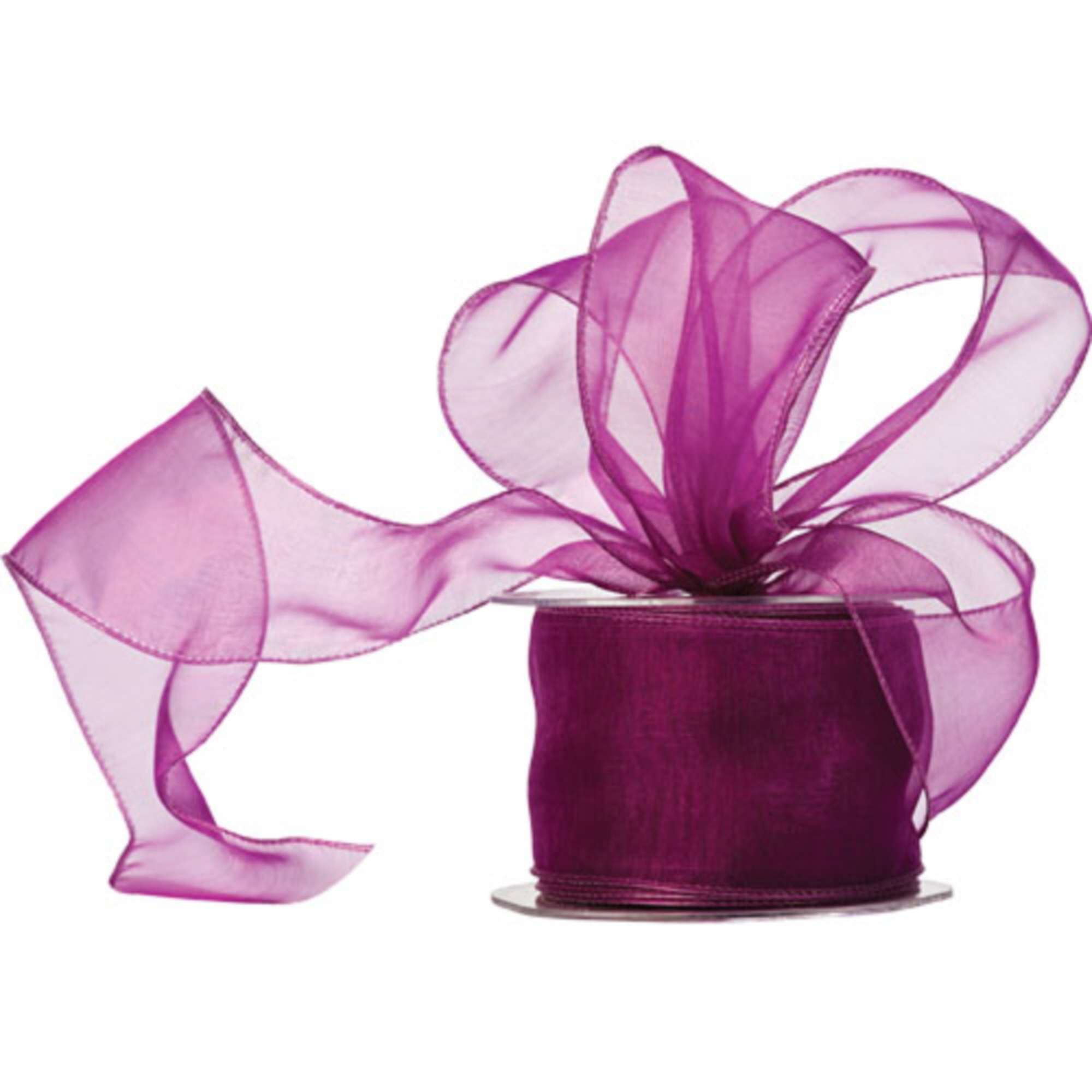 Purple wired edge sheer organza ribbon reel 60mm