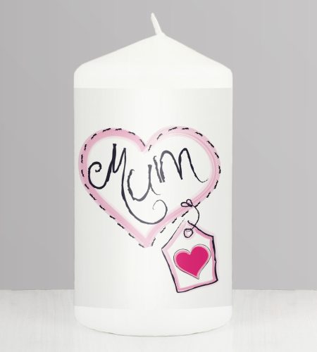 Mum Heart Stitch Pillar Candle