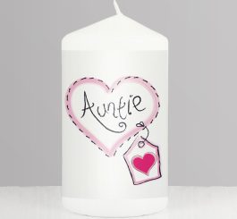 Auntie Heart Stitch Pillar Candle